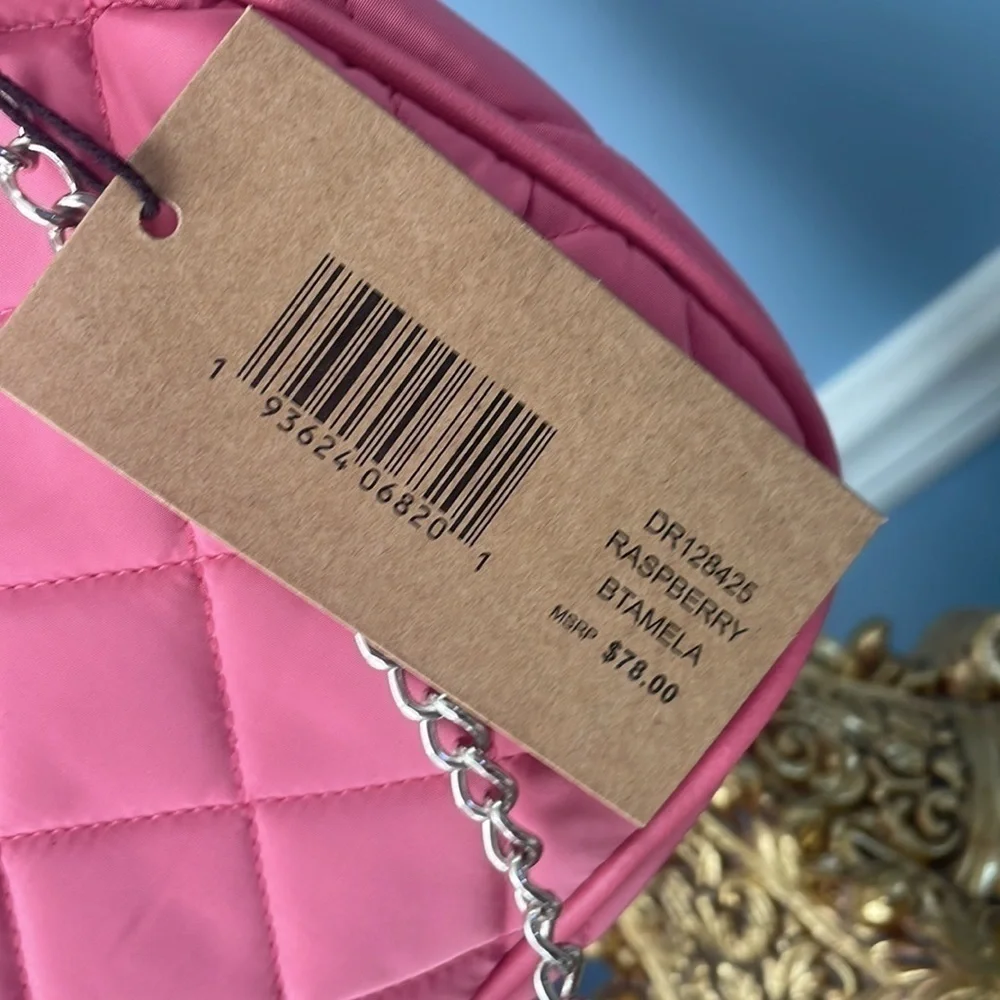 Brand New Steve Madden Raspberry Quilt Stitch Chain Wide Strap Crossbody Purse